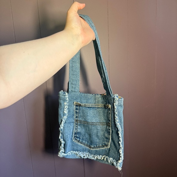 Vintage Handmade Denim Mini Tote Bag – Upcycled Y2K Grunge Vibes - Picture 2 of 6